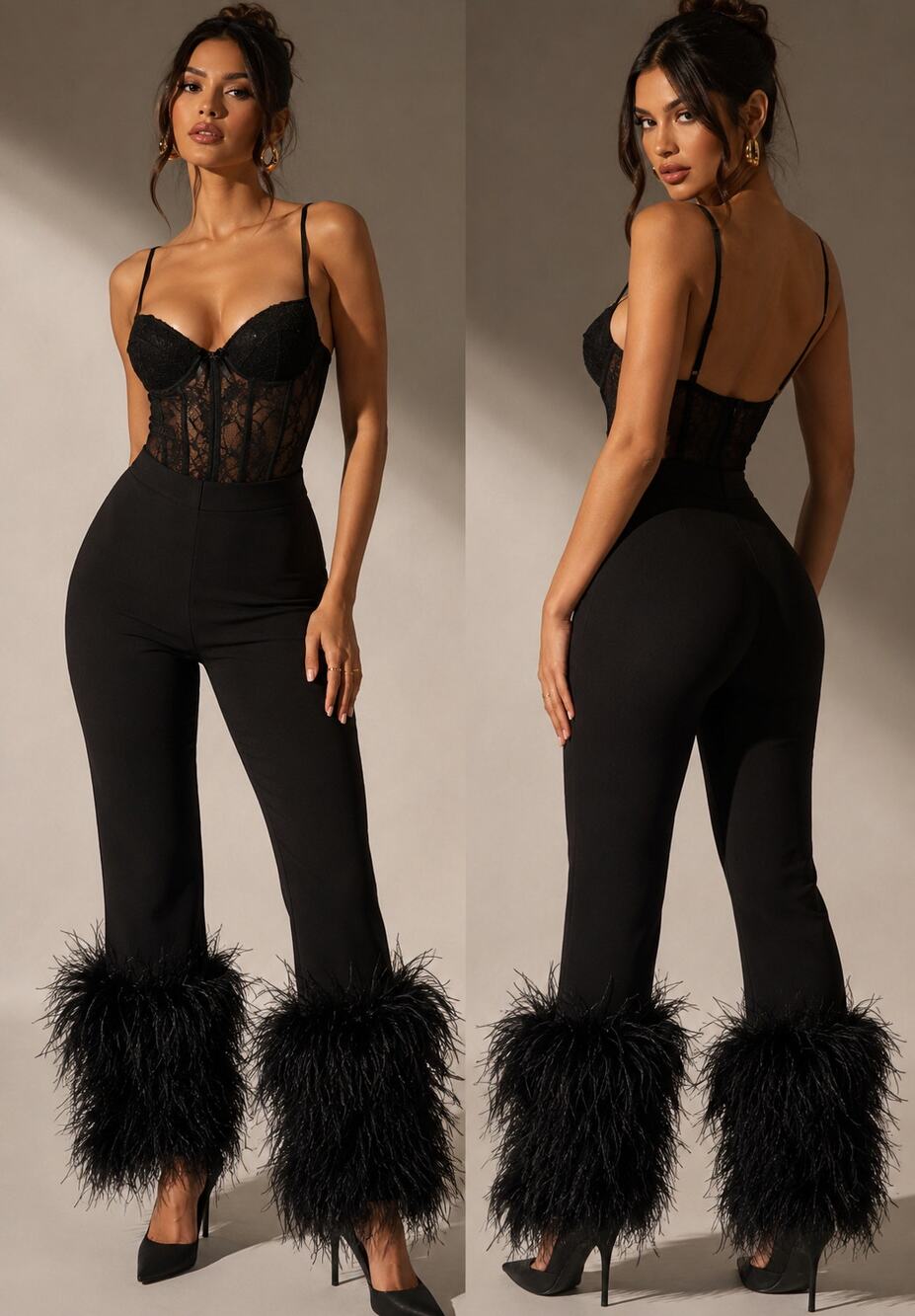 New with Tags House of CB Nicolette Feather Trim Pants Black Size Small